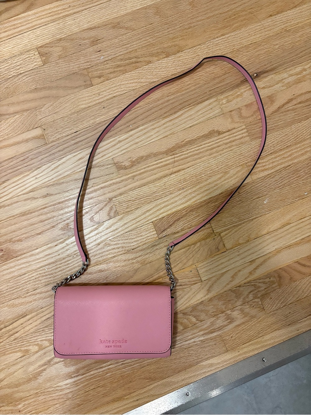 kate spade pink leather crossbody bag with chain-accent strap